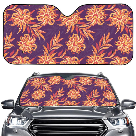 Tangerine Floral Bohemian Pattern Print Car Windshield Sun Shade