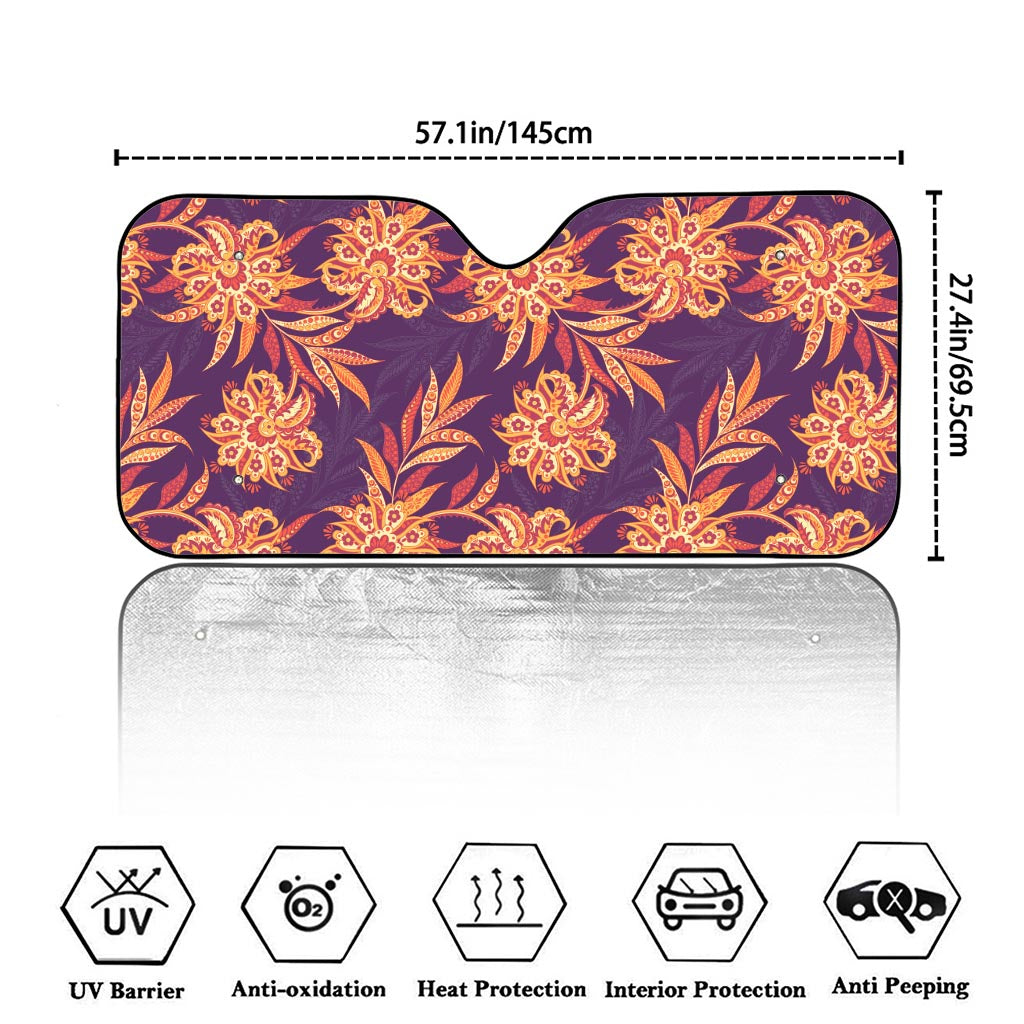 Tangerine Floral Bohemian Pattern Print Car Windshield Sun Shade