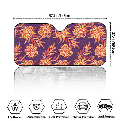 Tangerine Floral Bohemian Pattern Print Car Windshield Sun Shade