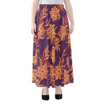 Tangerine Floral Bohemian Pattern Print Chiffon Maxi Skirt