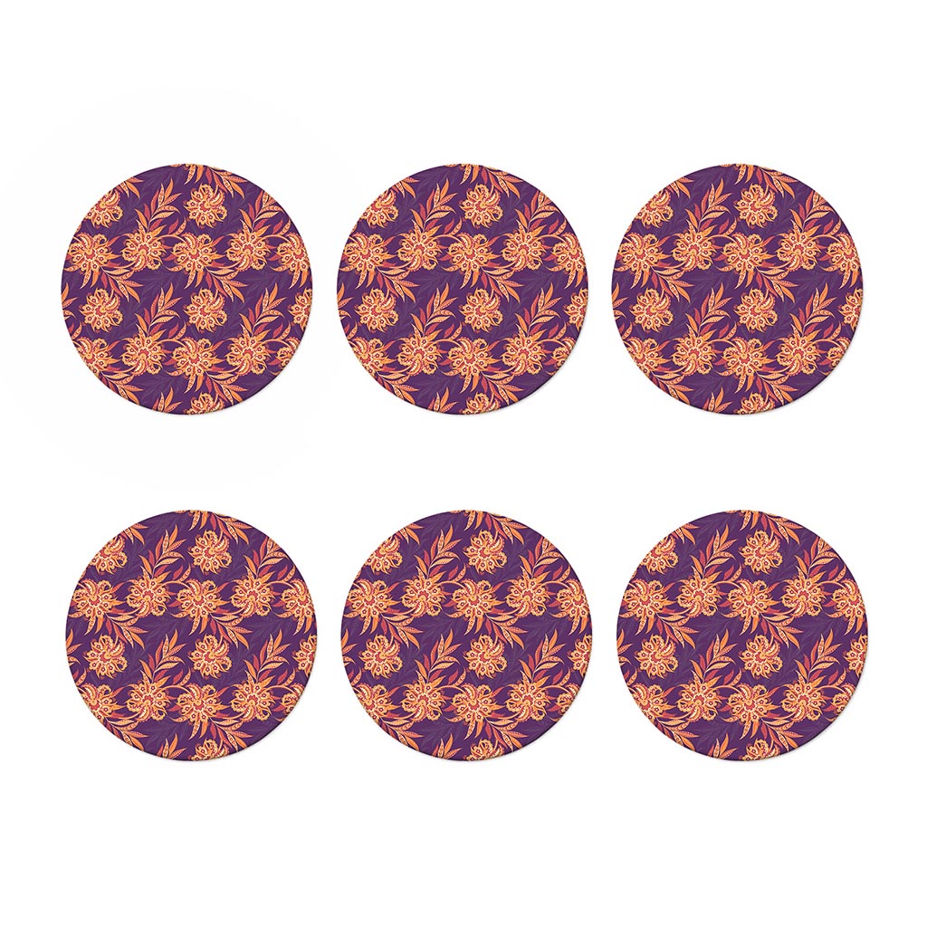 Tangerine Floral Bohemian Pattern Print Coaster Set