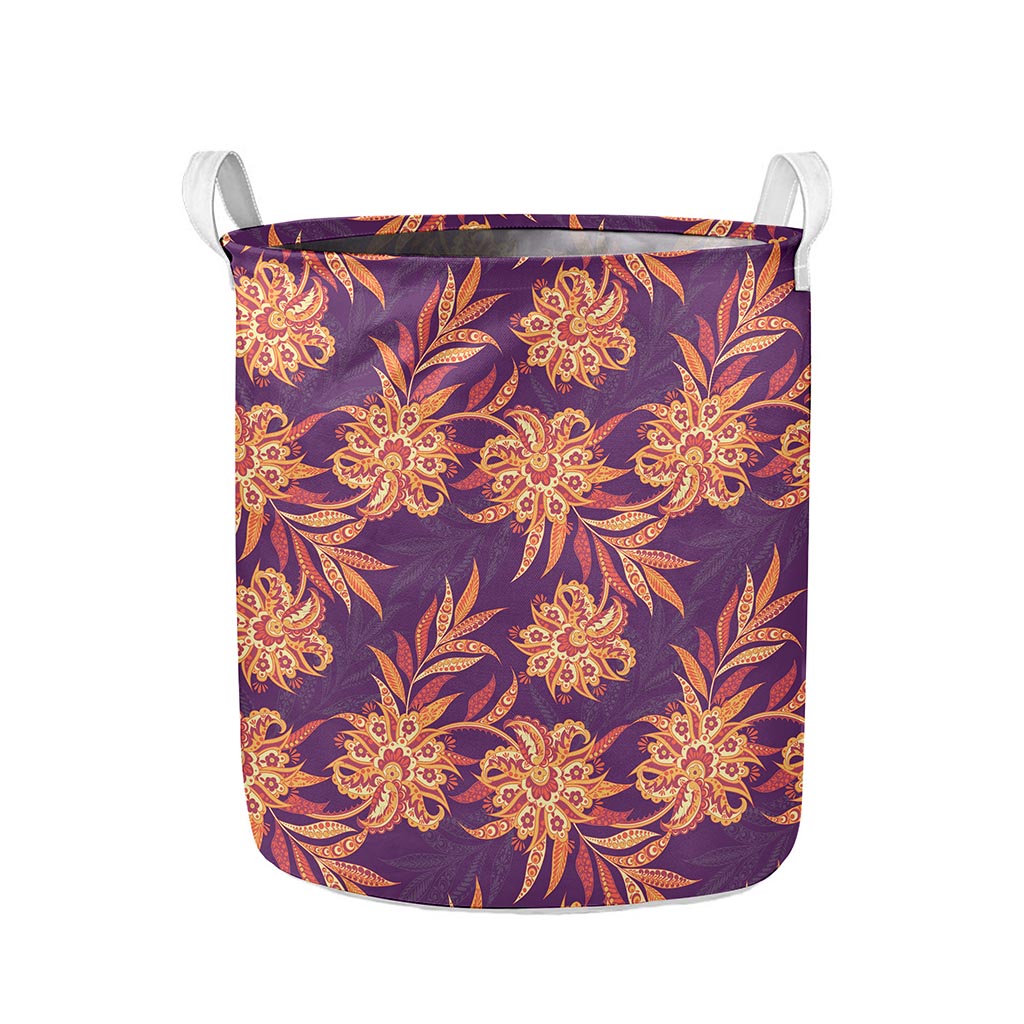 Tangerine Floral Bohemian Pattern Print Collapsible Laundry Basket