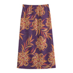 Tangerine Floral Bohemian Pattern Print Cotton Front Slit Maxi Skirt