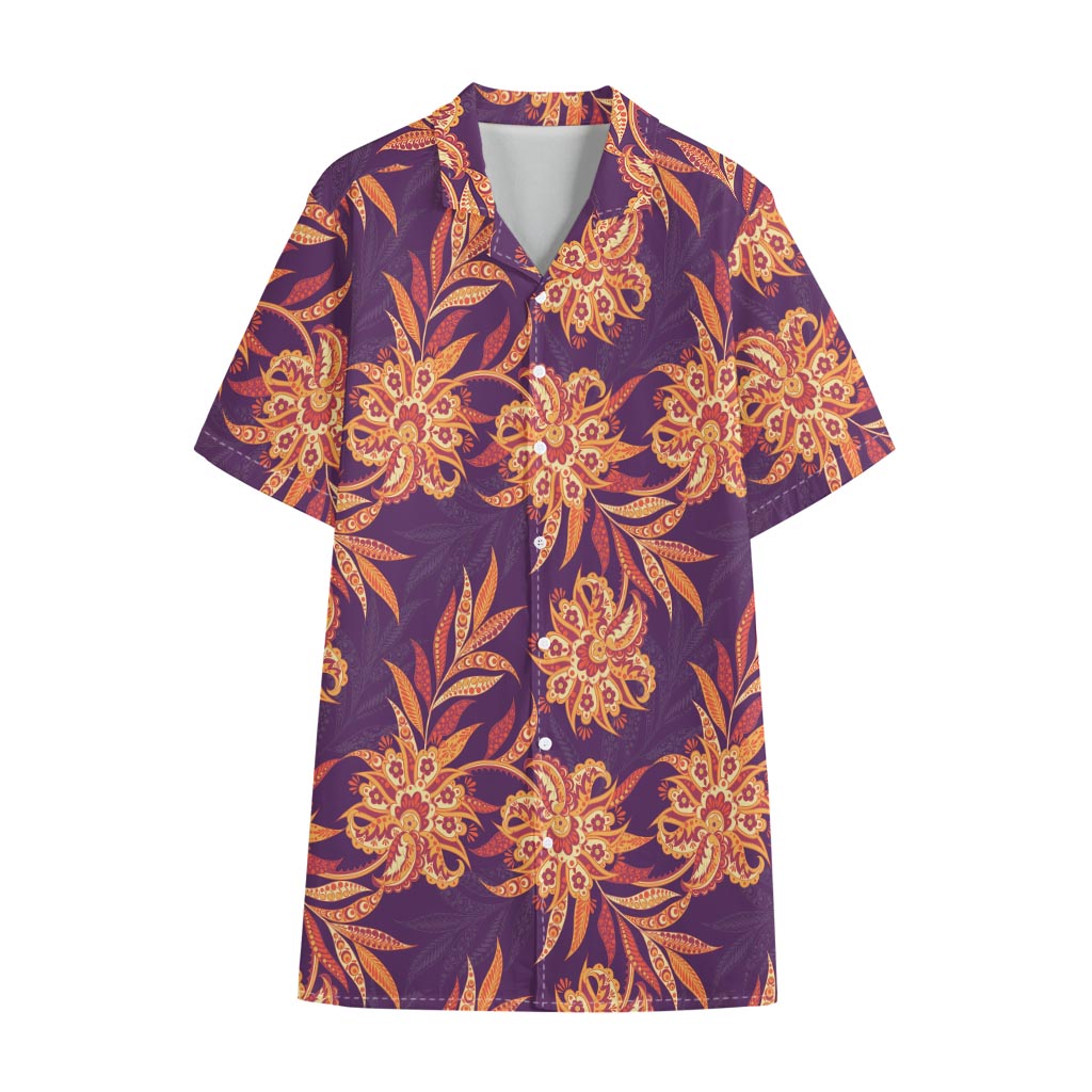 Tangerine Floral Bohemian Pattern Print Cotton Hawaiian Shirt