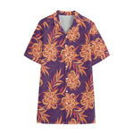 Tangerine Floral Bohemian Pattern Print Cotton Hawaiian Shirt