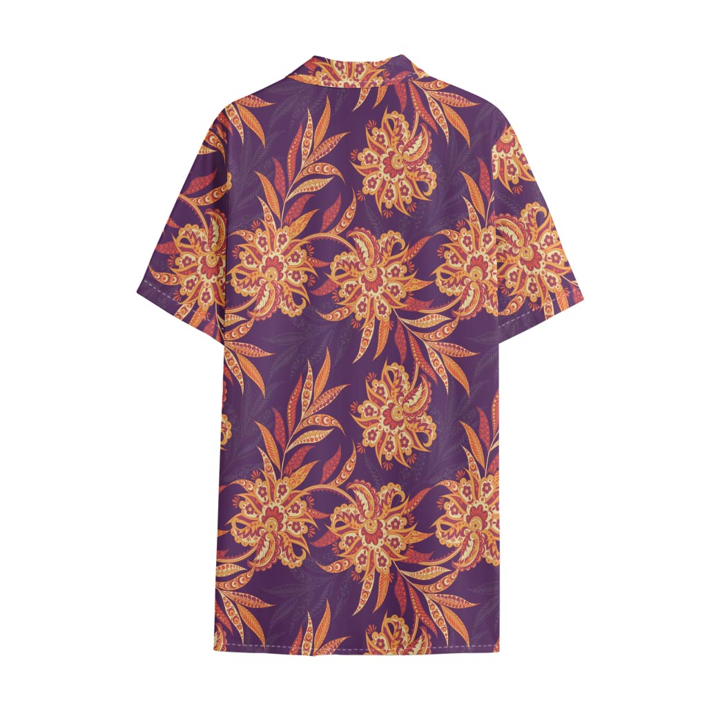 Tangerine Floral Bohemian Pattern Print Cotton Hawaiian Shirt
