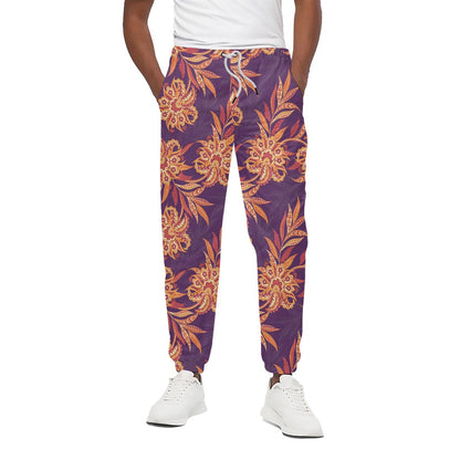 Tangerine Floral Bohemian Pattern Print Cotton Pants