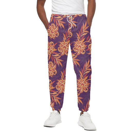 Tangerine Floral Bohemian Pattern Print Cotton Pants