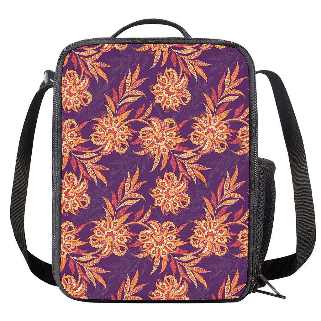 Tangerine Floral Bohemian Pattern Print Crossbody Lunch Bag
