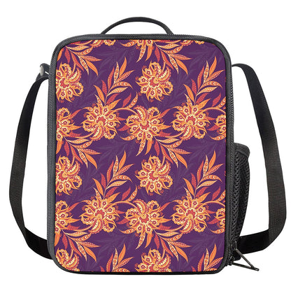 Tangerine Floral Bohemian Pattern Print Crossbody Lunch Bag