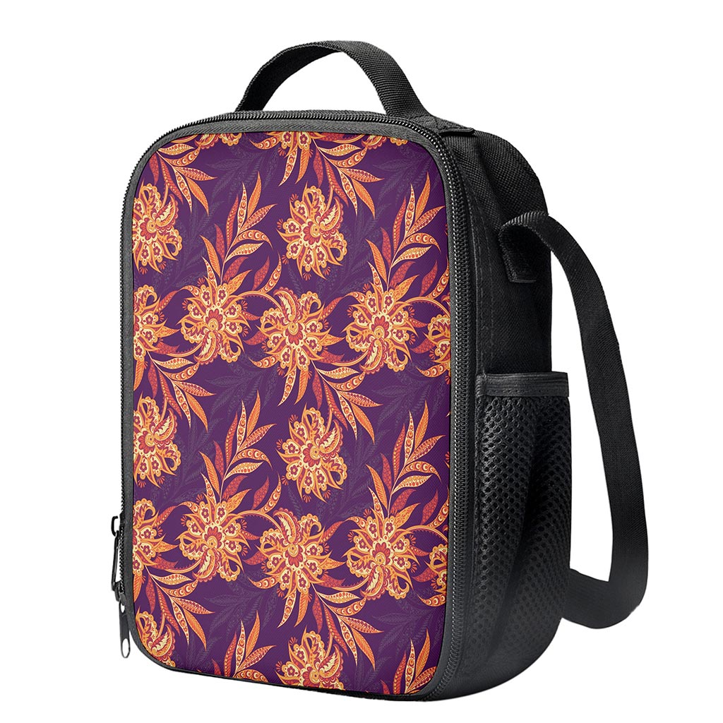 Tangerine Floral Bohemian Pattern Print Crossbody Lunch Bag