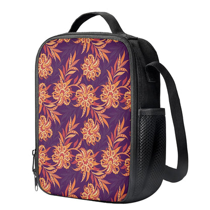 Tangerine Floral Bohemian Pattern Print Crossbody Lunch Bag