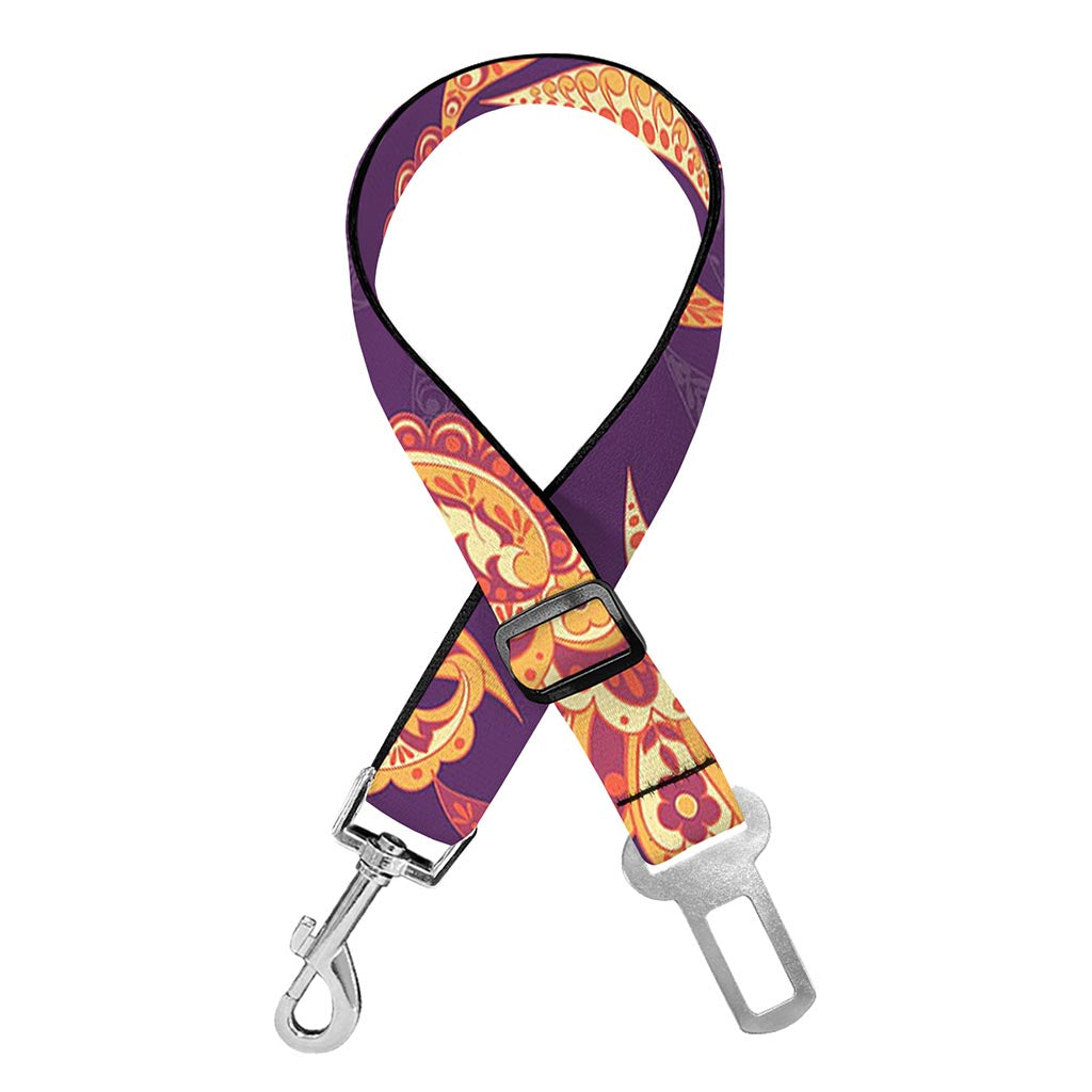 Tangerine Floral Bohemian Pattern Print Dog Seat Belt