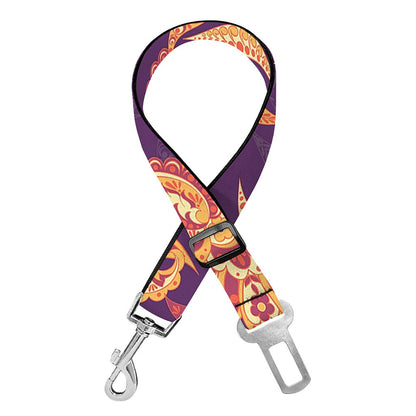 Tangerine Floral Bohemian Pattern Print Dog Seat Belt