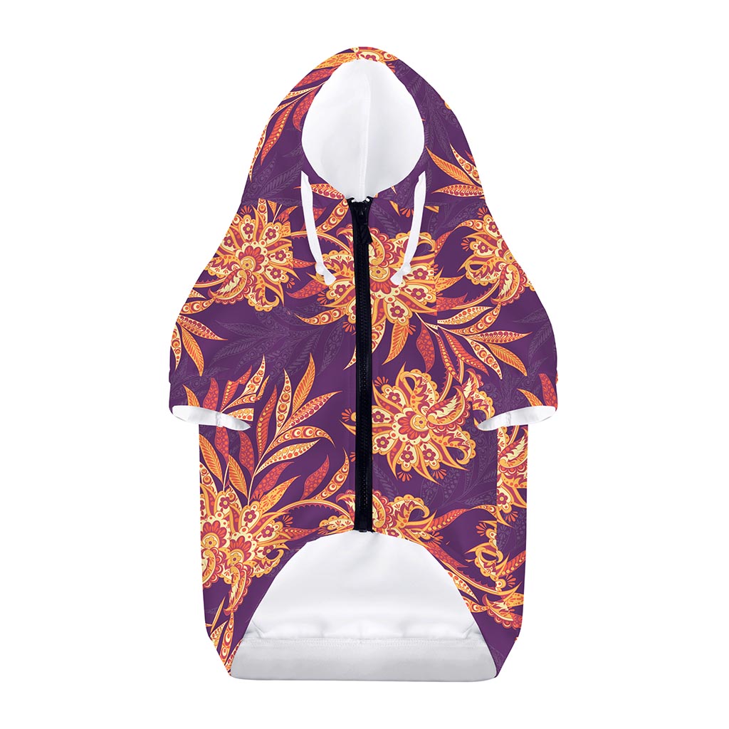 Tangerine Floral Bohemian Pattern Print Dog Zip Up Hoodie
