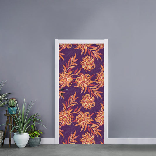 Tangerine Floral Bohemian Pattern Print Door Sticker