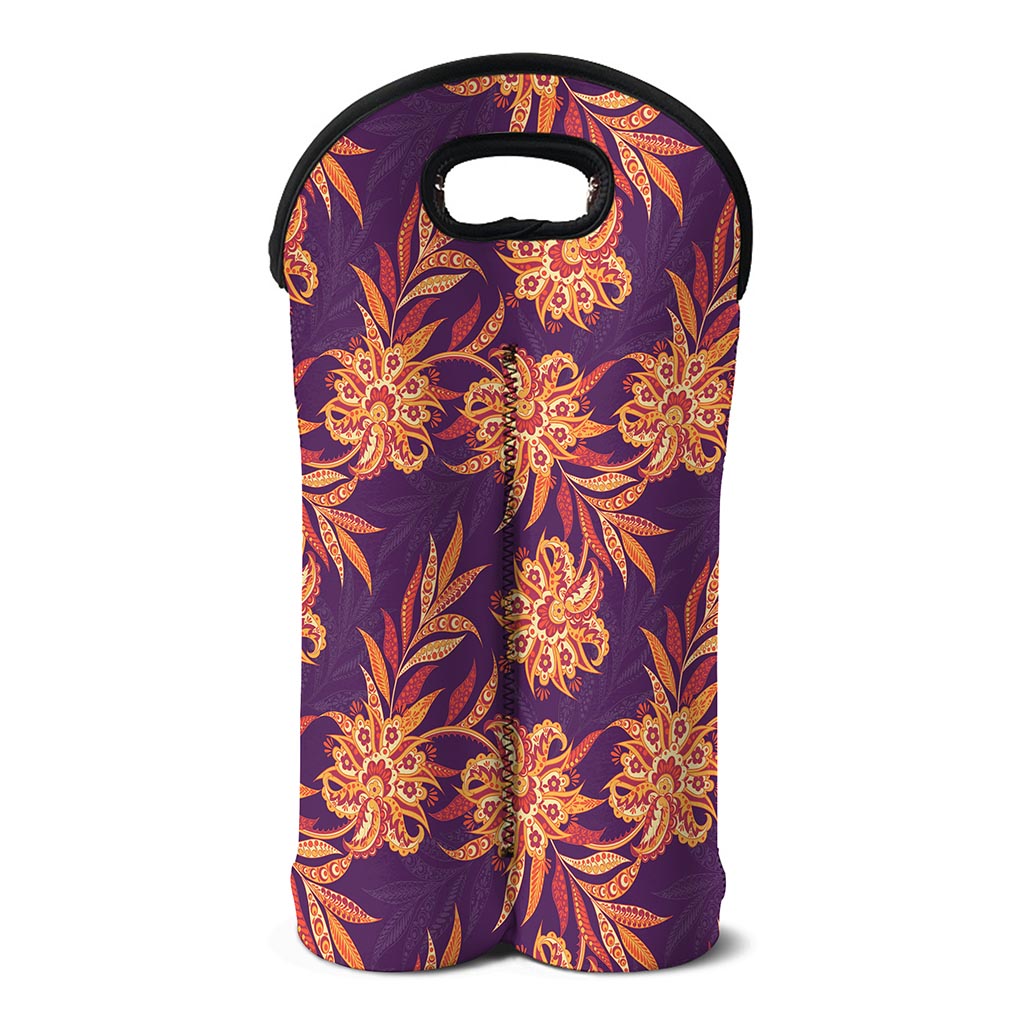 Tangerine Floral Bohemian Pattern Print Double Neoprene Wine Tote