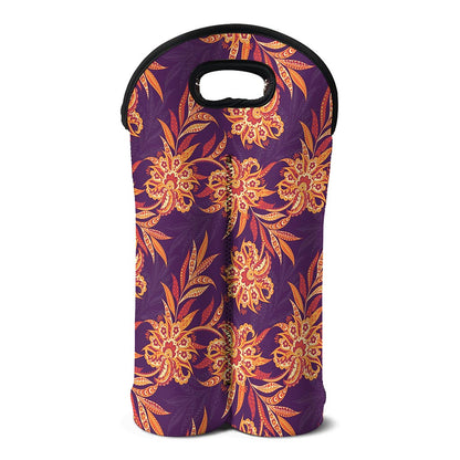 Tangerine Floral Bohemian Pattern Print Double Neoprene Wine Tote