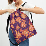 Tangerine Floral Bohemian Pattern Print Drawstring Backpack