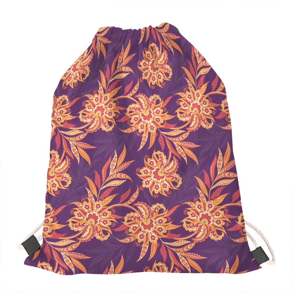 Tangerine Floral Bohemian Pattern Print Drawstring Bag