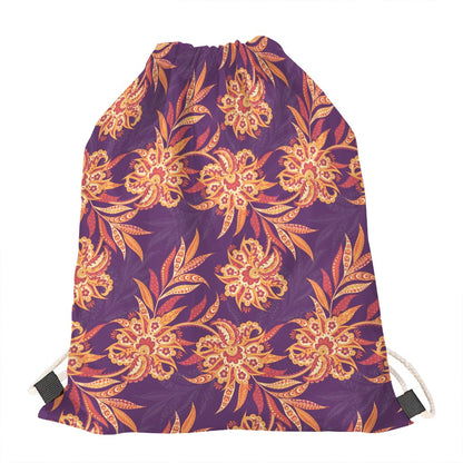 Tangerine Floral Bohemian Pattern Print Drawstring Bag