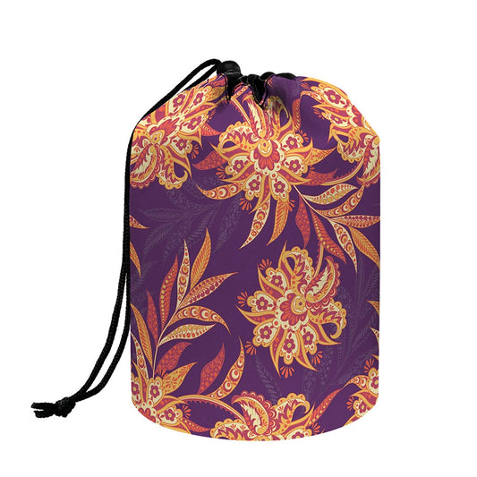 Tangerine Floral Bohemian Pattern Print Drawstring Makeup Bag