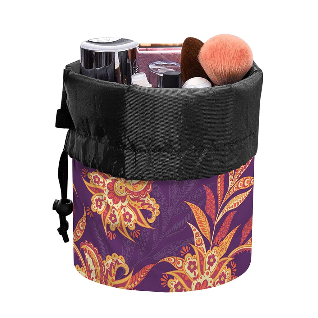 Tangerine Floral Bohemian Pattern Print Drawstring Makeup Bag