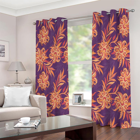 Tangerine Floral Bohemian Pattern Print Extra Wide Grommet Curtains