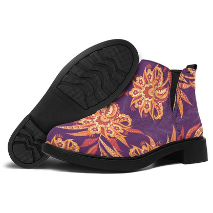 Tangerine Floral Bohemian Pattern Print Flat Ankle Boots