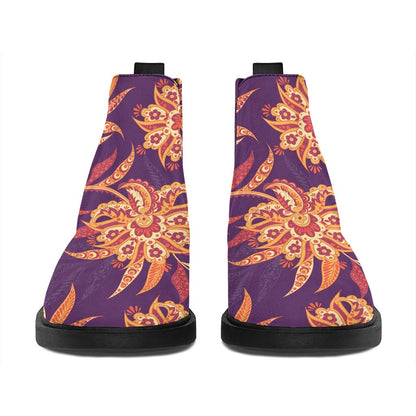 Tangerine Floral Bohemian Pattern Print Flat Ankle Boots