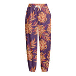 Tangerine Floral Bohemian Pattern Print Fleece Lined Knit Pants