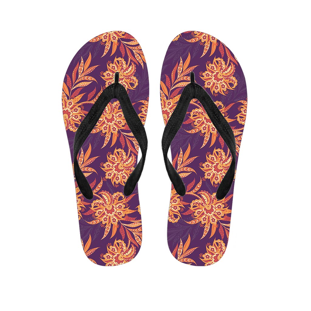 Tangerine Floral Bohemian Pattern Print Flip Flops