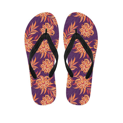 Tangerine Floral Bohemian Pattern Print Flip Flops