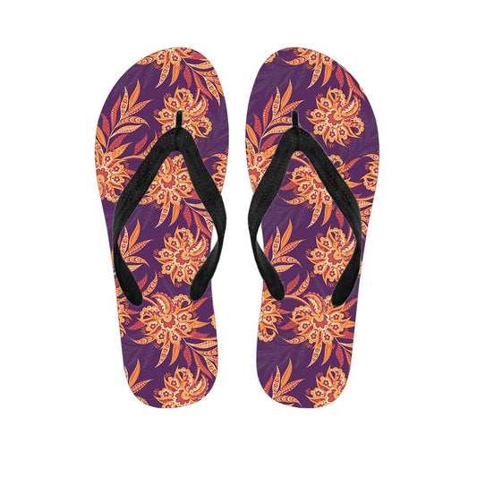 Tangerine Floral Bohemian Pattern Print Flip Flops