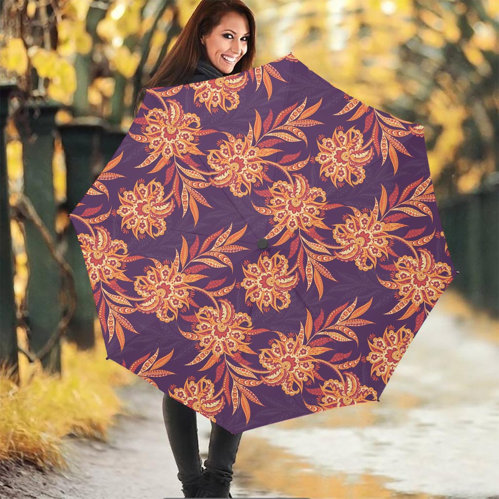 Tangerine Floral Bohemian Pattern Print Foldable Umbrella