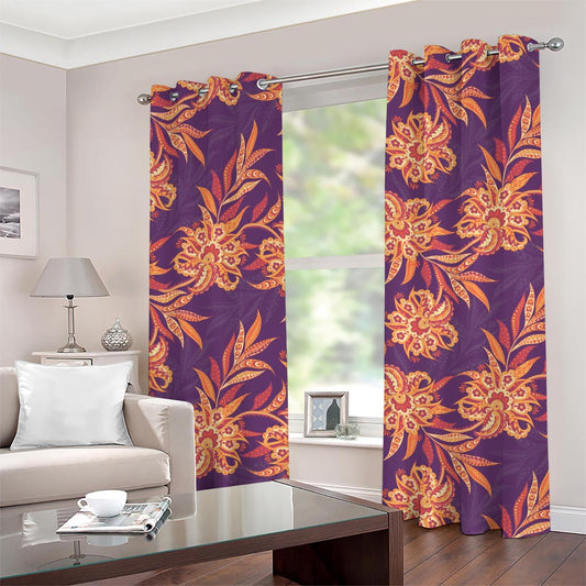 Tangerine Floral Bohemian Pattern Print Grommet Curtains