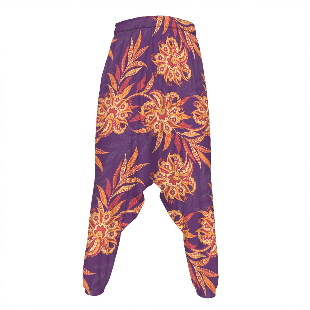 Tangerine Floral Bohemian Pattern Print Hammer Pants
