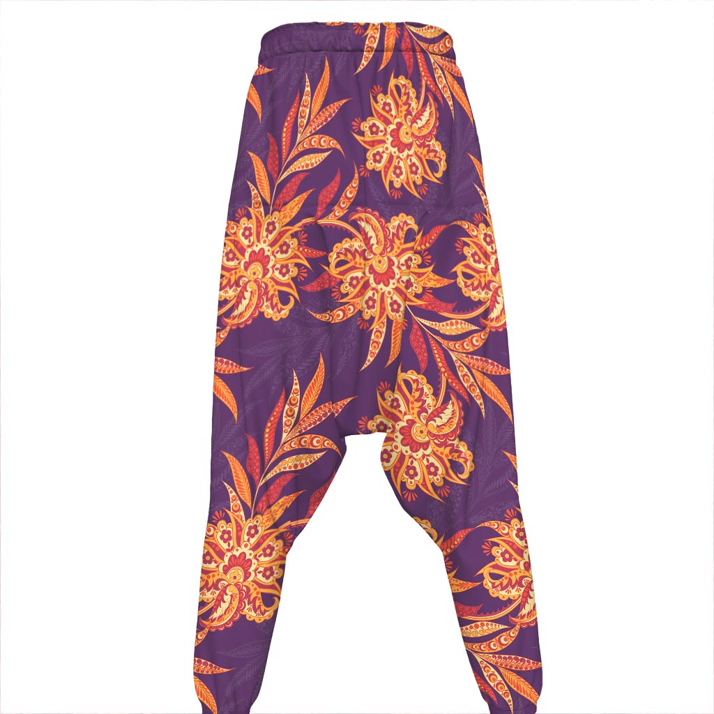 Tangerine Floral Bohemian Pattern Print Hammer Pants