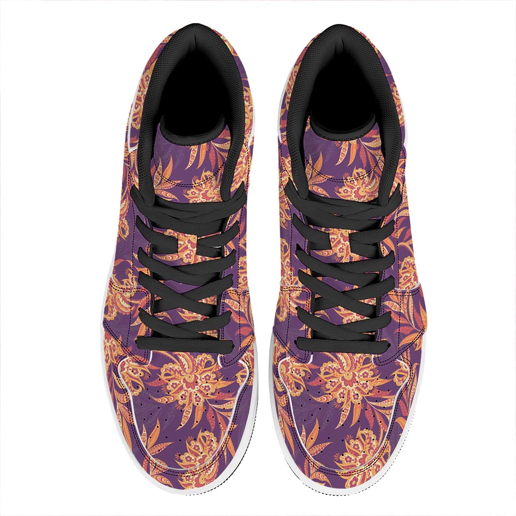 Tangerine Floral Bohemian Pattern Print High Top Leather Sneakers