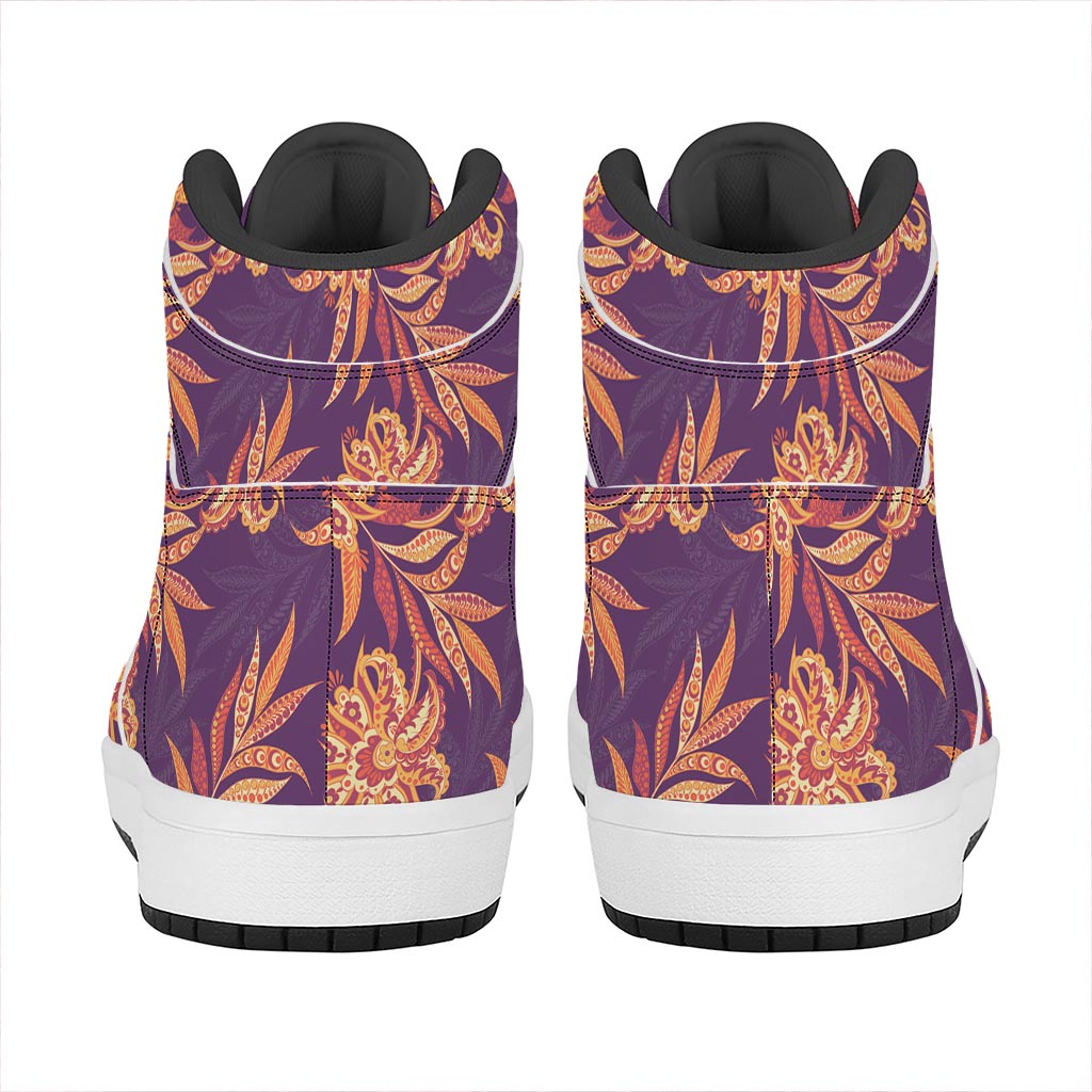 Tangerine Floral Bohemian Pattern Print High Top Leather Sneakers