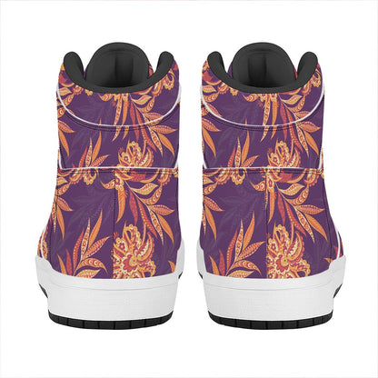 Tangerine Floral Bohemian Pattern Print High Top Leather Sneakers