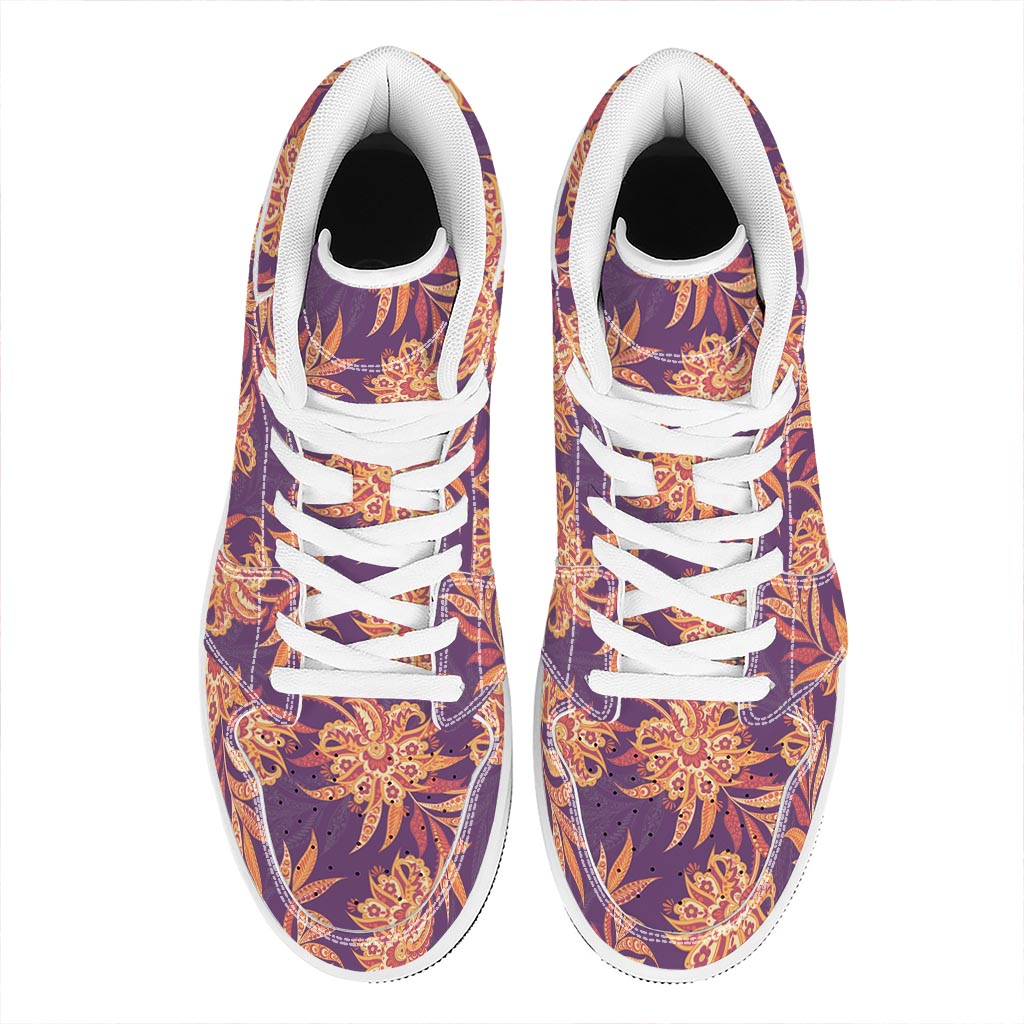Tangerine Floral Bohemian Pattern Print High Top Leather Sneakers