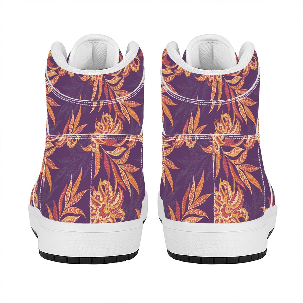 Tangerine Floral Bohemian Pattern Print High Top Leather Sneakers
