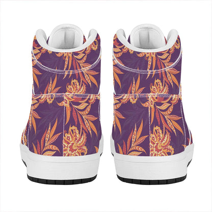 Tangerine Floral Bohemian Pattern Print High Top Leather Sneakers