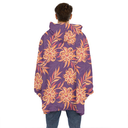 Tangerine Floral Bohemian Pattern Print Hoodie Blanket