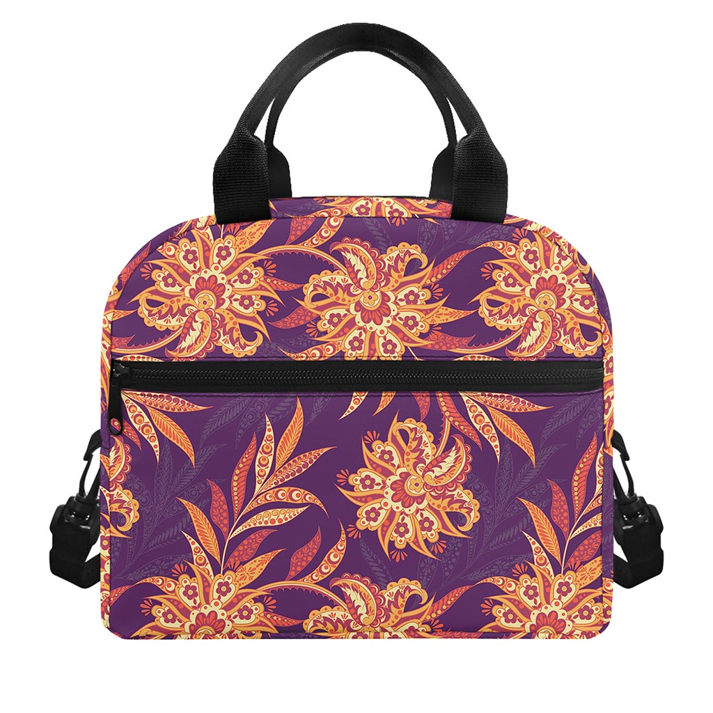Tangerine Floral Bohemian Pattern Print Insulated Lunch Bag