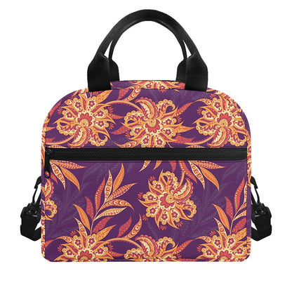 Tangerine Floral Bohemian Pattern Print Insulated Lunch Bag