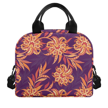 Tangerine Floral Bohemian Pattern Print Insulated Lunch Bag