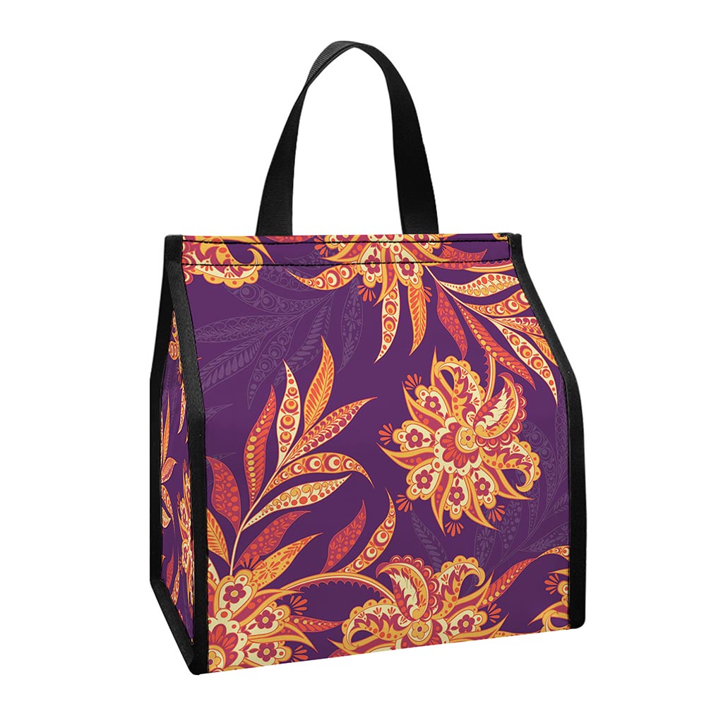 Tangerine Floral Bohemian Pattern Print Insulated Lunch Tote