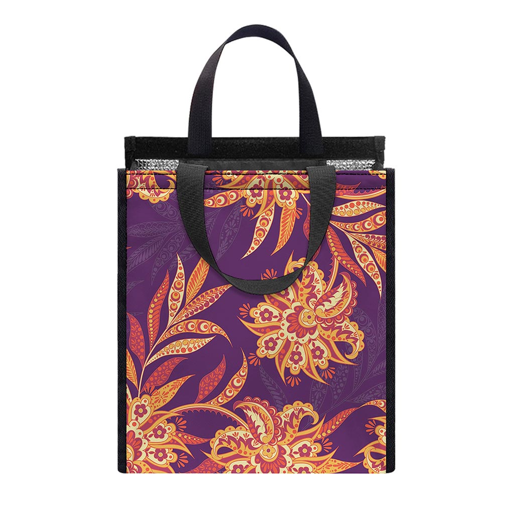 Tangerine Floral Bohemian Pattern Print Insulated Lunch Tote